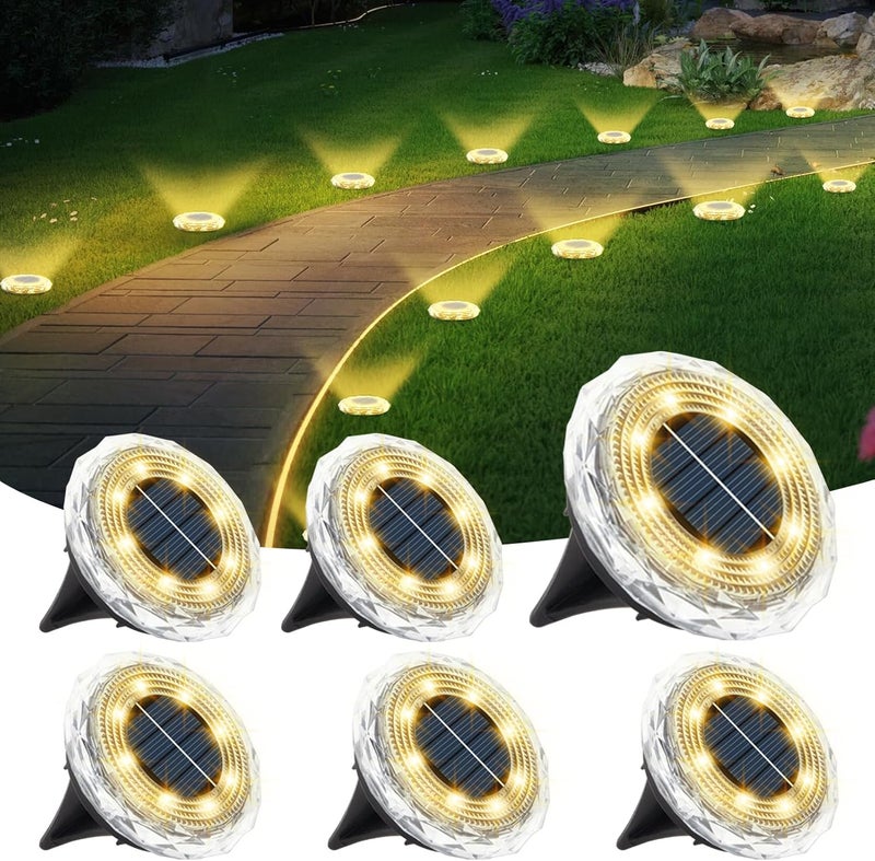 echosari Solar Ground Lights 6 Pack, Upgraded Solar Garden Lights Auto ON/Off Landscape Lighting Outdoor In-Ground Lights Waterproof Long Lasting for Pathway Walkway Patio (Warm White) - Image 1